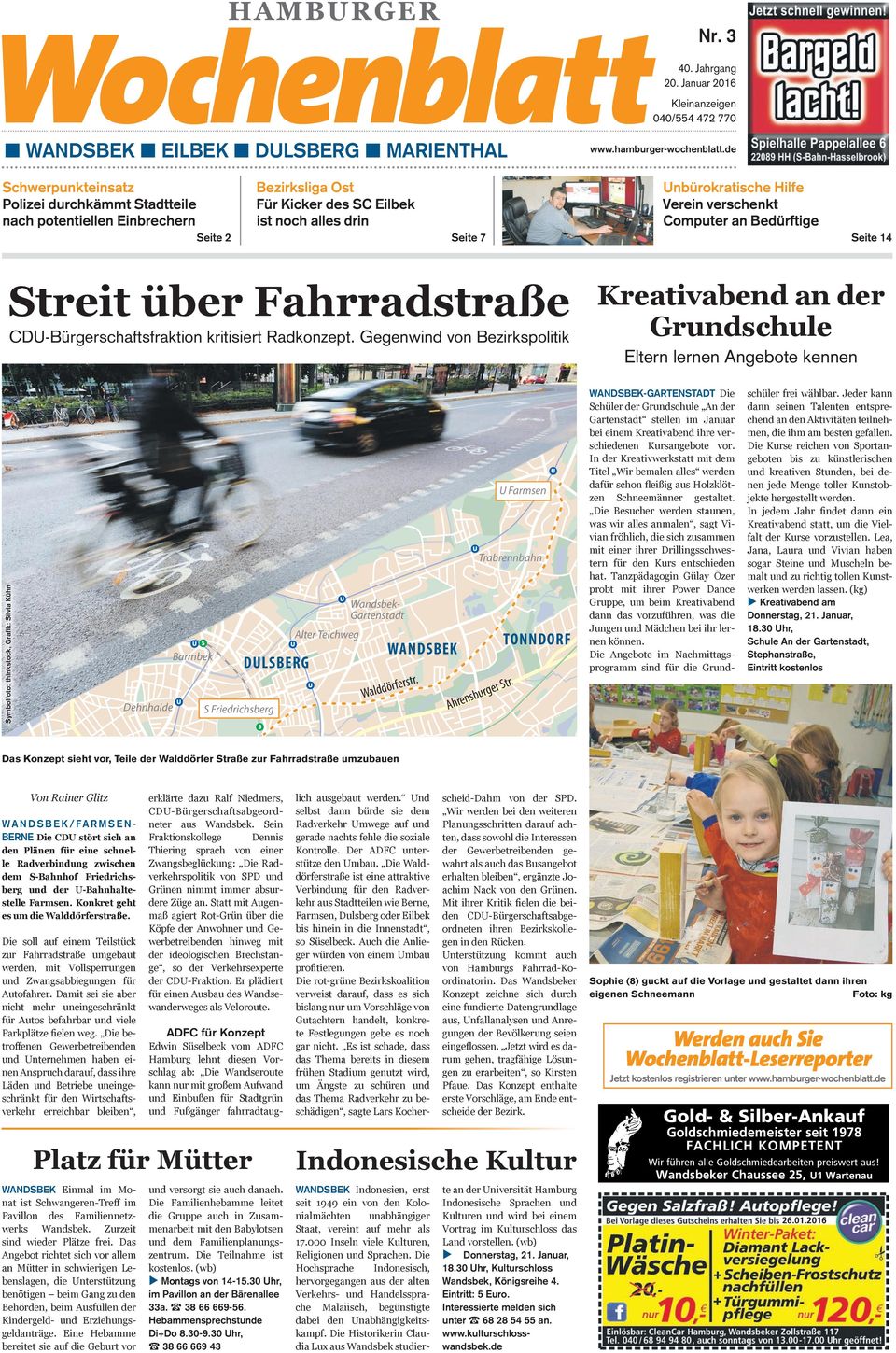 Bedürftige Seite 2 Seite 7 Seite 14 Streit über Fahrradstraße CDU-Bürgerschaftsfraktion kritisiert Radkonzept.