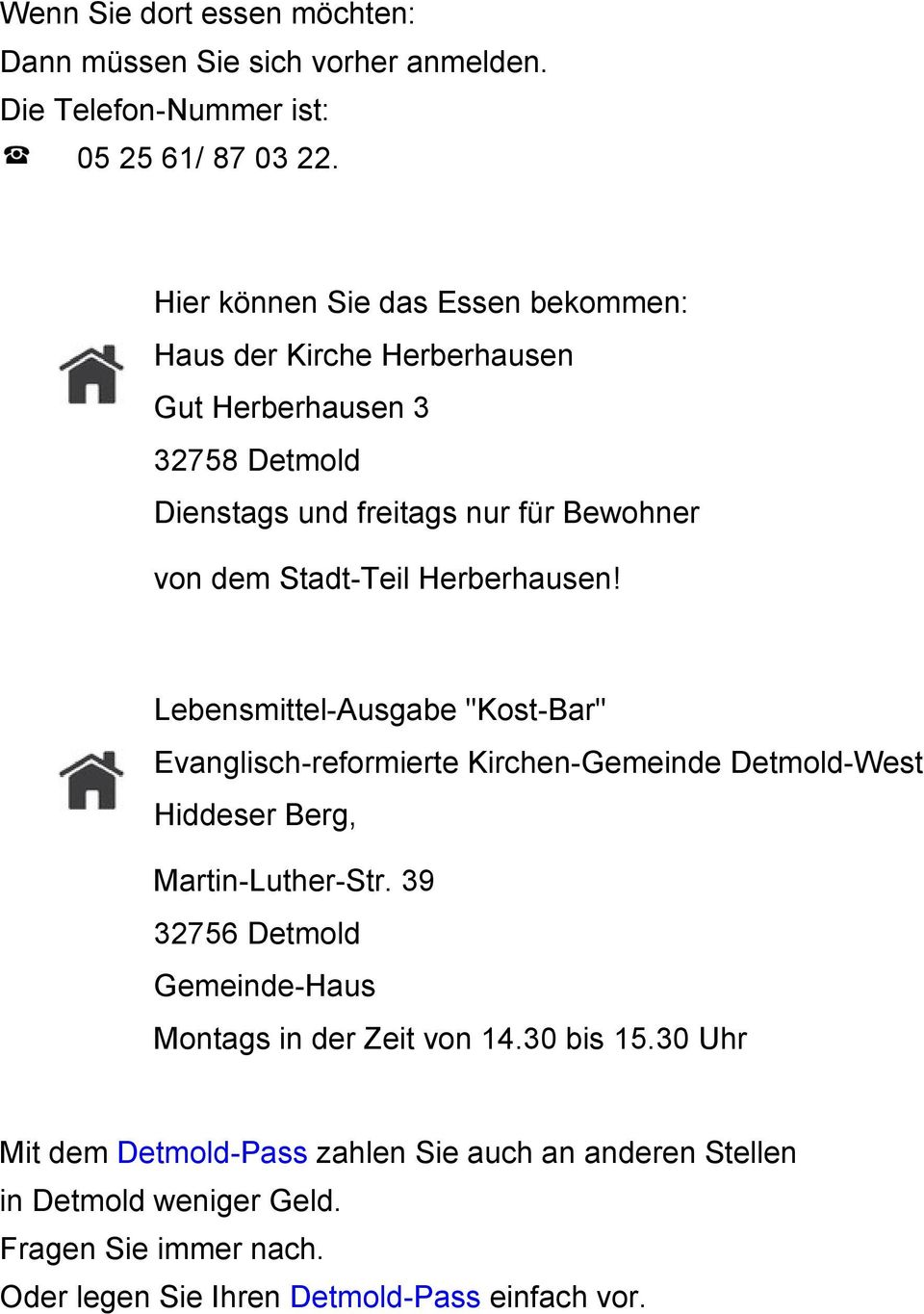 Herberhausen! Lebensmittel-Ausgabe "Kost-Bar" Evanglisch-reformierte Kirchen-Gemeinde Detmold-West Hiddeser Berg, Martin-Luther-Str.