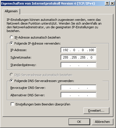 Ansicht der Netzwerkadressen Einstellungen Merken Sie sich die Konfiguration von denen Sie diese Einstellungen ändern.