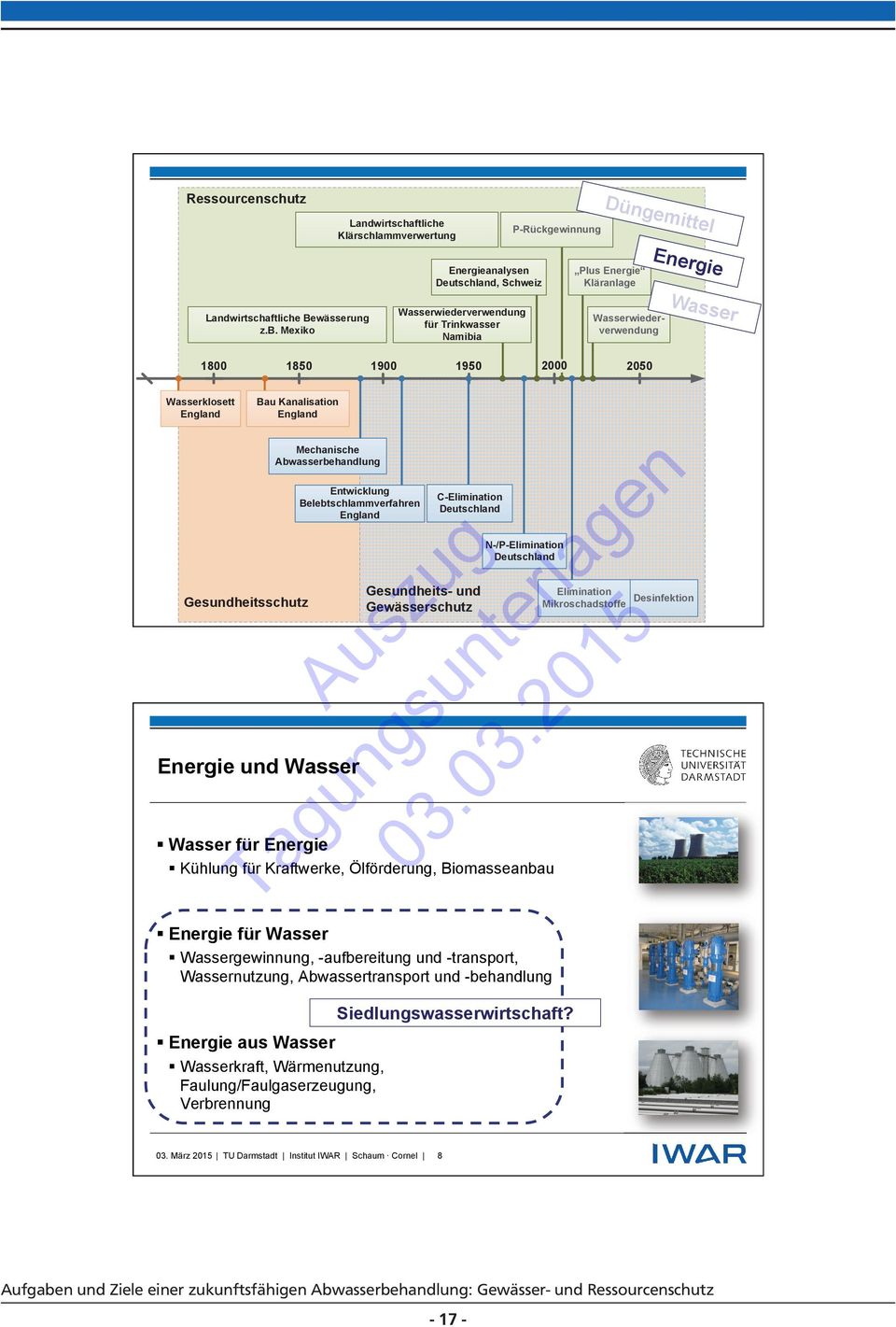 Abwasserbehandlung Energie und Wasser Entwicklung Belebtschlammverfahren England C-Elimination Deutschland Gesundheits- und Gewässerschutz N-/P-Elimination Deutschland!!Wasser für Energie!