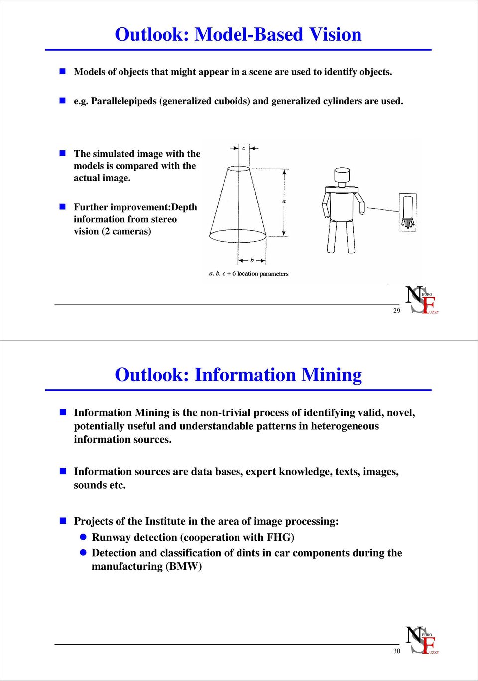Further improvement:depth information from stereo vision ( cameras) 9 S Outlook: Information Mining Information Mining is the nontrivial process of identifying valid, novel, potentially useful