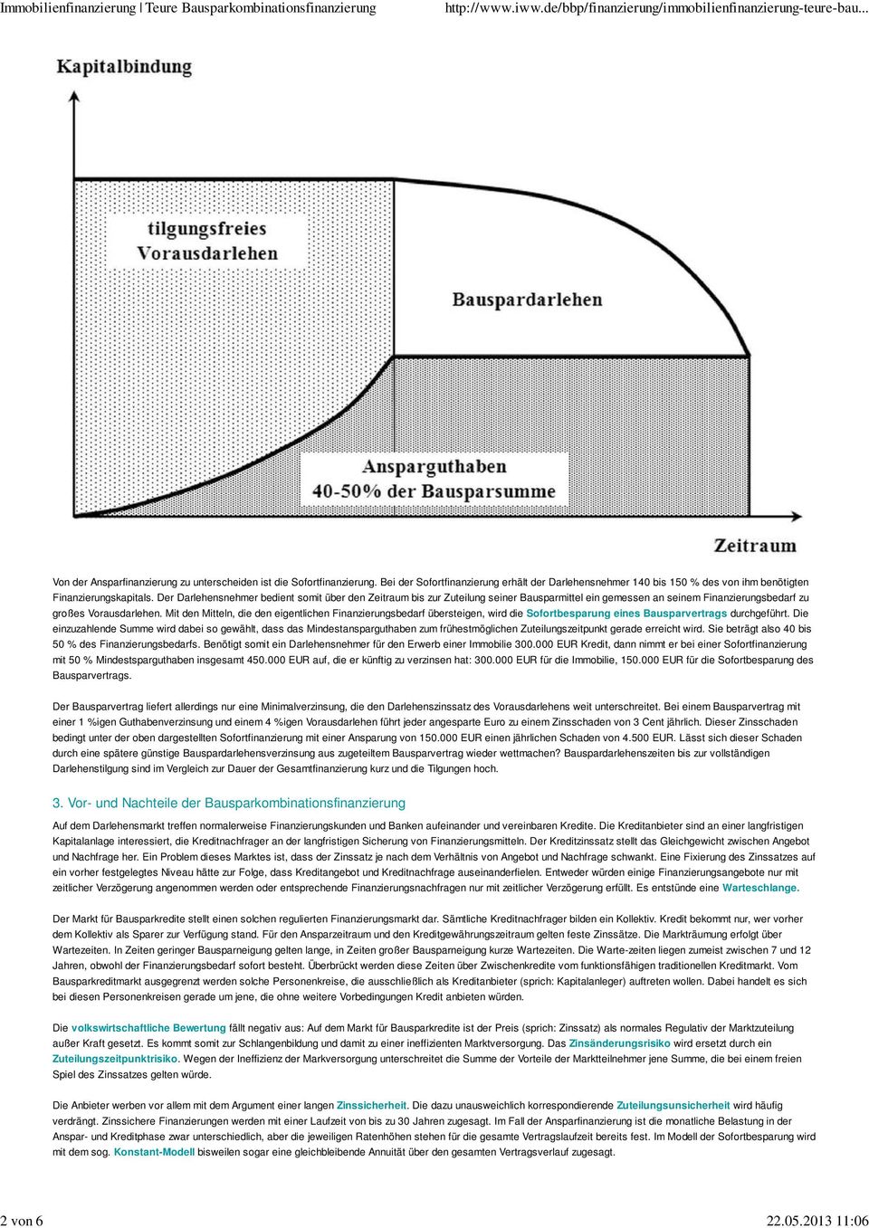 Der Darlehensnehmer bedient somit über den Zeitraum bis zur Zuteilung seiner Bausparmittel ein gemessen an seinem Finanzierungsbedarf zu großes Vorausdarlehen.