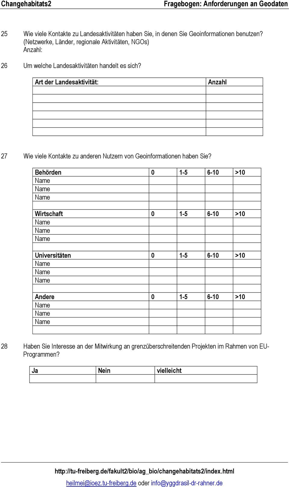 Art der Landesaktivität: Anzahl 27 Wie viele Kontakte zu anderen Nutzern von Geoinformationen haben Sie?