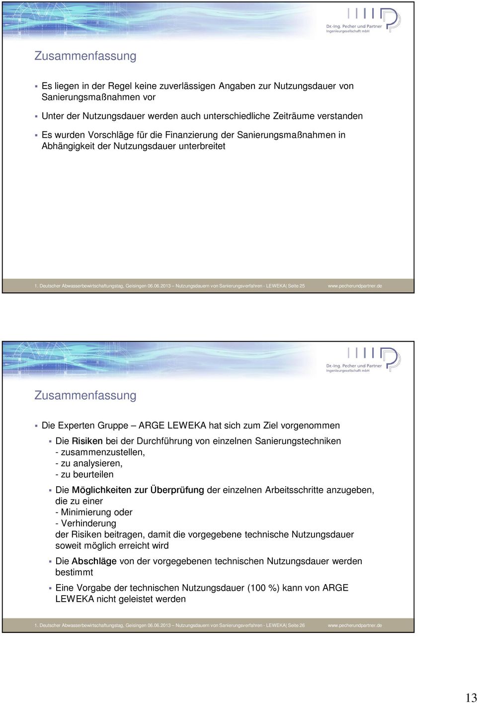 06.2013 Nutzungsdauern von Sanierungsverfahren - LEWEKA Seite 25 www.pecherundpartner.