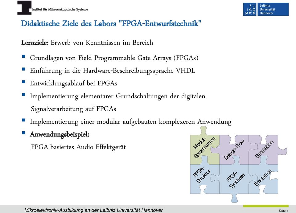 digitalen Signalverarbeitung auf FPGAs Implementierung einer modular aufgebauten komplexeren Anwendung Anwendungsbeispiel: FPGA-basiertes