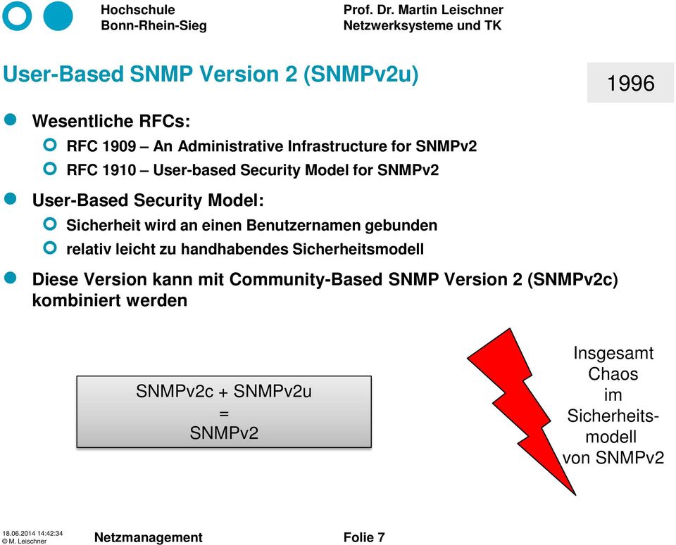 relativ leicht zu handhabendes Sicherheitsmodell Diese Version kann mit Community-Based SNMP Version 2 (SNMPv2c)