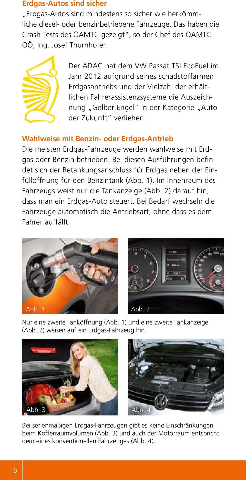 Der ADAC hat dem VW Passat TSI EcoFuel im Jahr 2012 aufgrund seines schadstoffarmen Erdgasantriebs und der Vielzahl der erhältlichen Fahrerassistenzsysteme die Auszeichnung Gelber Engel in der