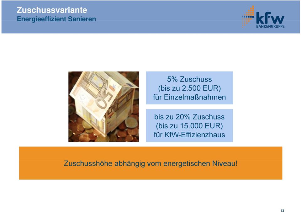 500 EUR) für Einzelmaßnahmen bis zu 20% Zuschuss