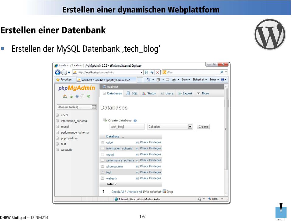 Webplattform Erstellen der MySQL