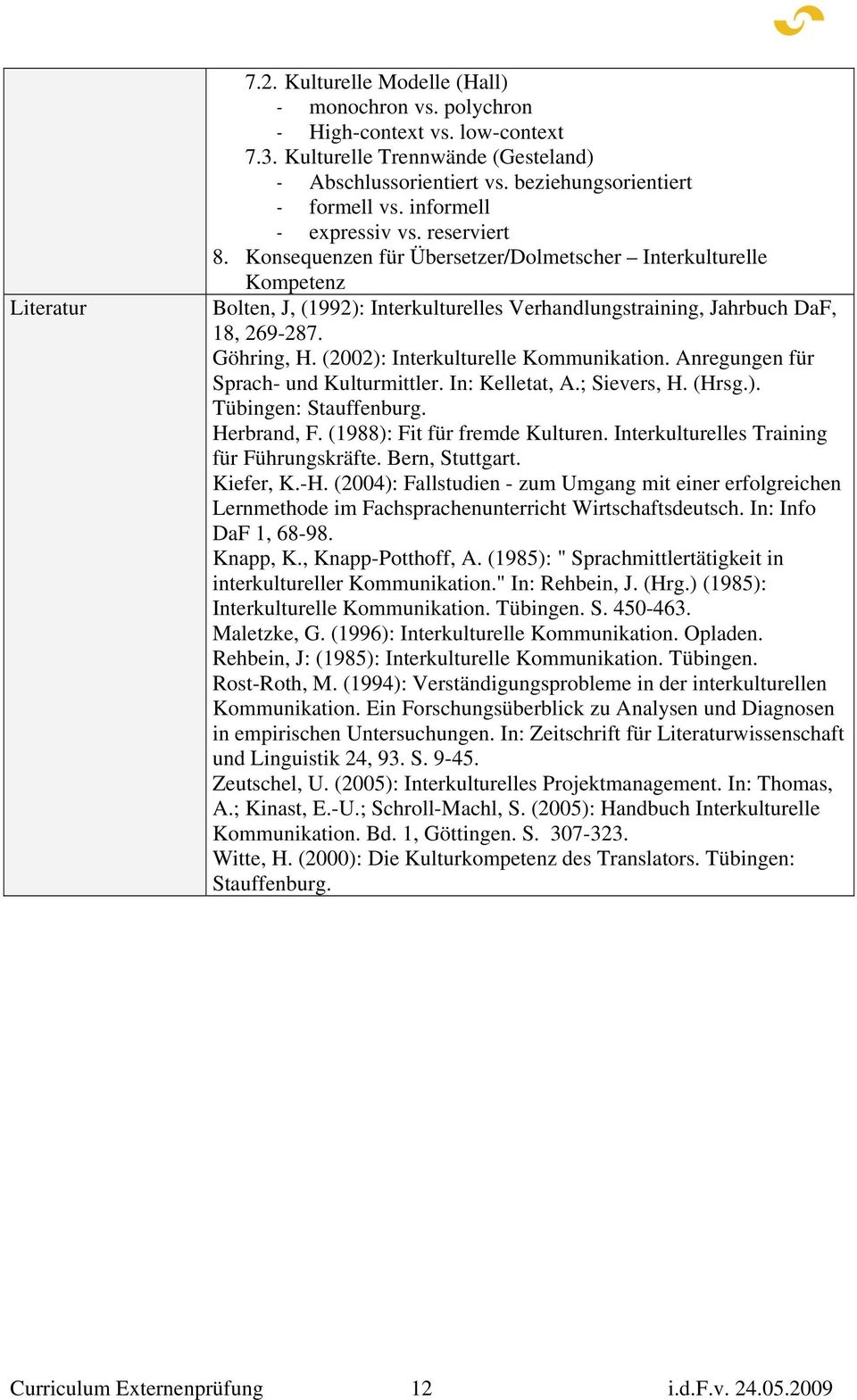 Göhring, H. (2002): Interkulturelle Kommunikation. Anregungen für Sprach- und Kulturmittler. In: Kelletat, A.; Sievers, H. (Hrsg.). Tübingen: Stauffenburg. Herbrand, F.