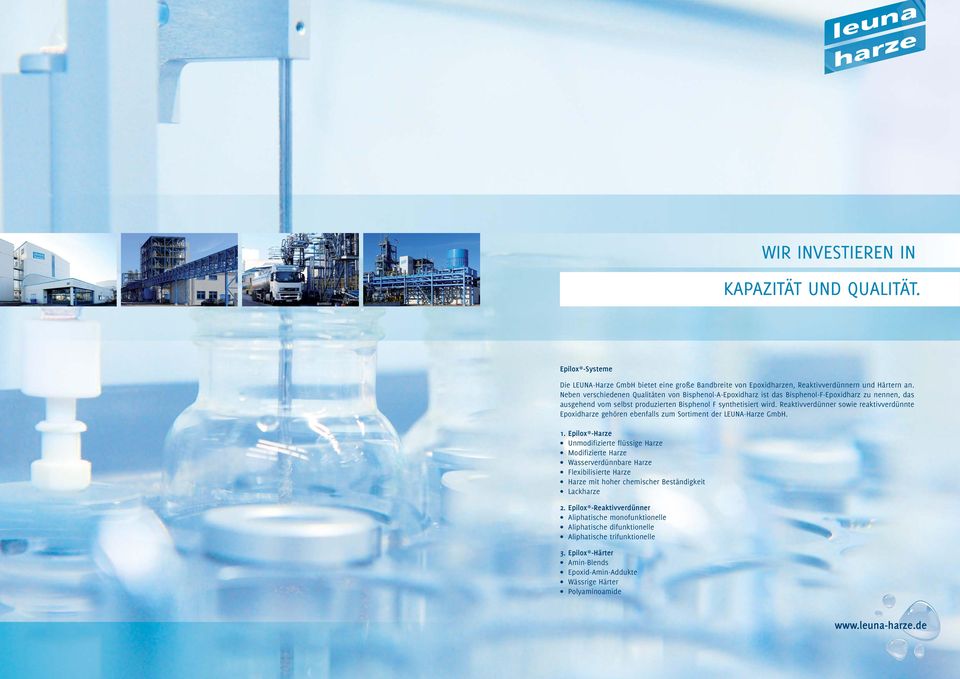 Reaktivverdünner sowie reaktivverdünnte Epoxidharze gehören ebenfalls zum Sortiment der LEUNA-Harze GmbH. 1.