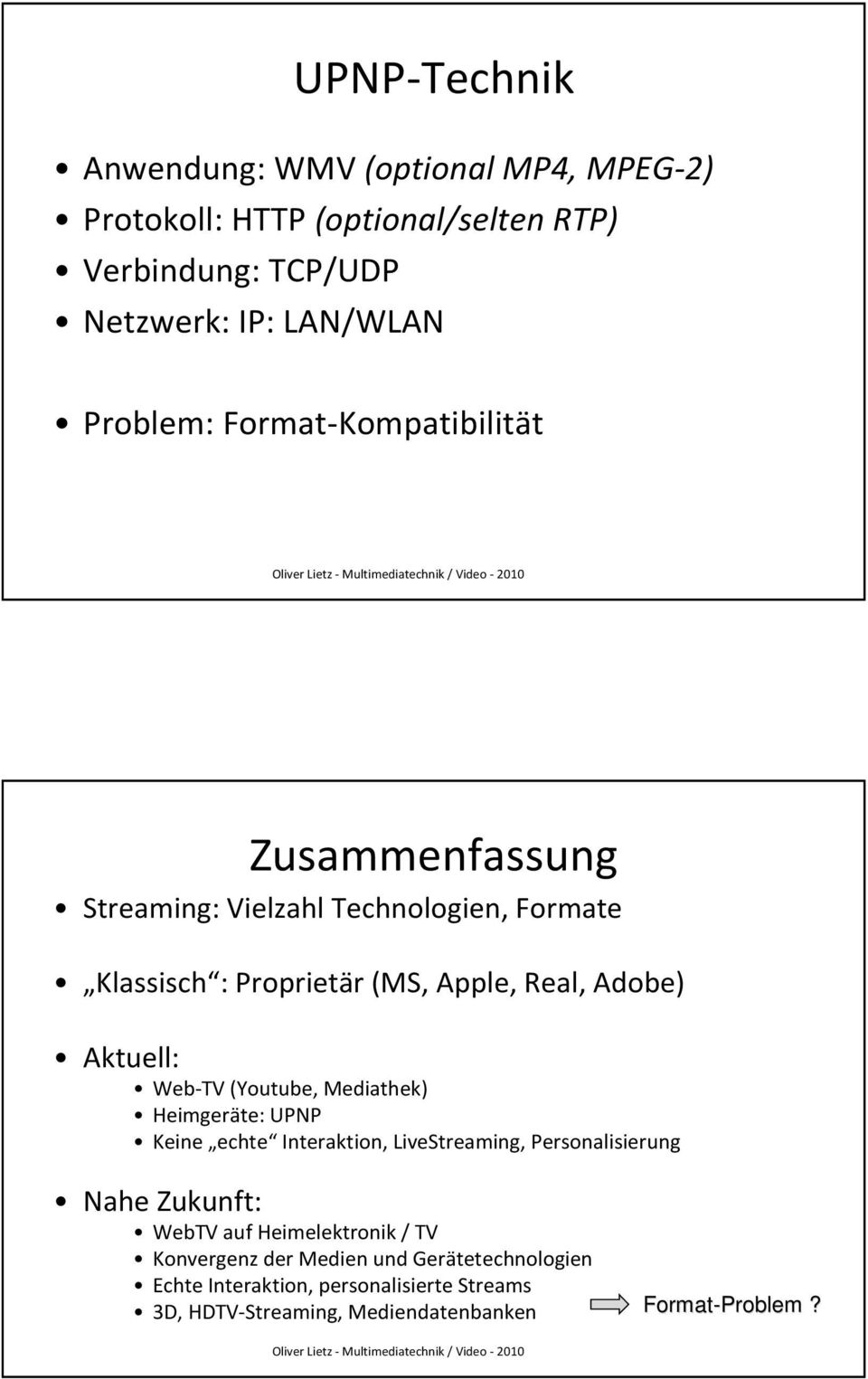 Web-TV(Youtube, Mediathek) Heimgeräte: UPNP Keine echte Interaktion, LiveStreaming, Personalisierung Nahe Zukunft: WebTV auf Heimelektronik