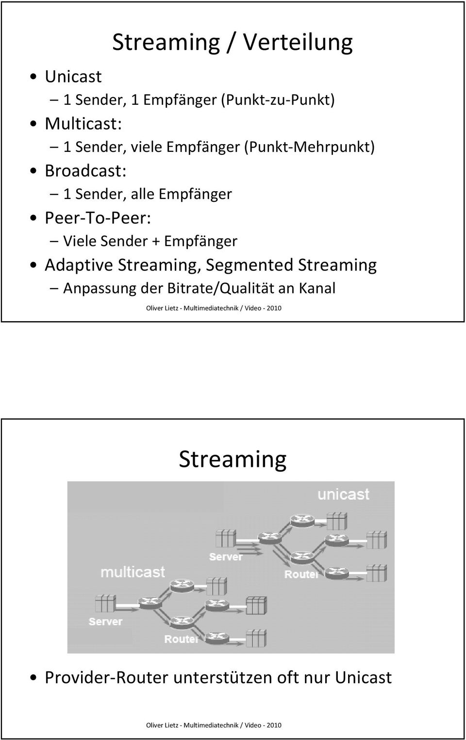 Peer-To-Peer: Viele Sender + Empfänger Adaptive Streaming, Segmented Streaming