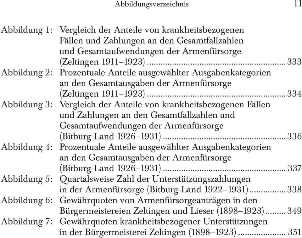 .Vergleich der Anteile von krankheitsbezogenen Fällen und Zahlungen an den Gesamtfallzahlen und Gesamtaufwendungen der Armenfürsorge (Bitburg-Land 1926 1931)... 336 Abbildung 4:.