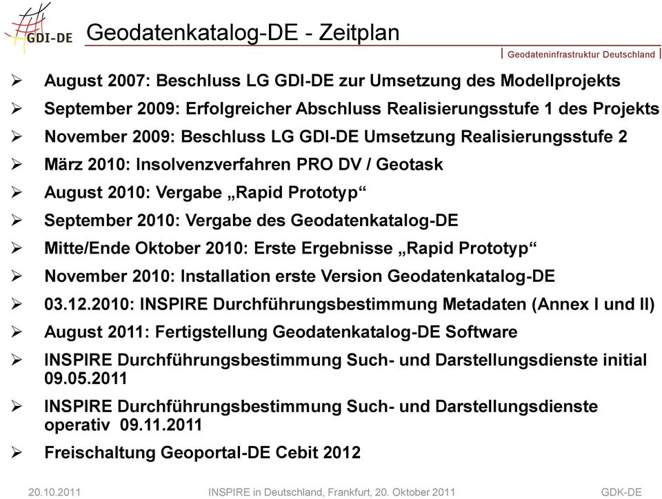 Ergebnisse Rapid Prototyp November 2010: Installation erste Version Geodatenkatalog-DE 03.12.