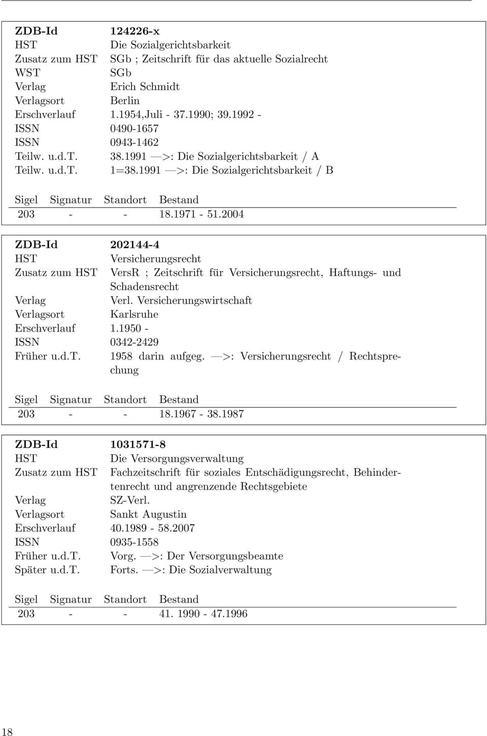 2004 ZDB-Id 202144-4 Versicherungsrecht Zusatz zum VersR ; Zeitschrift für Versicherungsrecht, Haftungs- und Schadensrecht Verl. Versicherungswirtschaft sort Karlsruhe Erschverlauf 1.