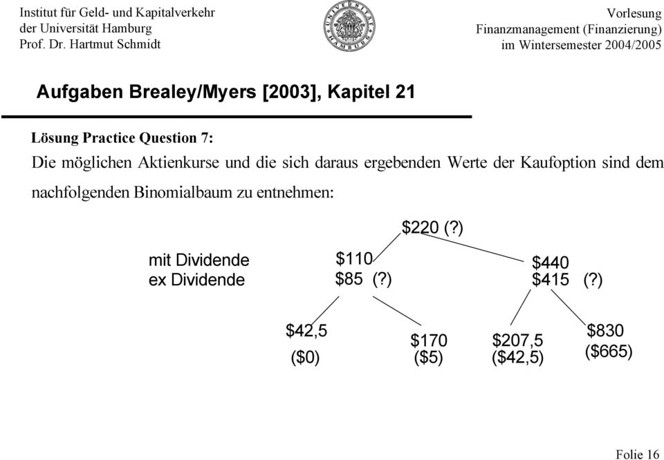 Binomialbaum zu entnehmen: $220 (?