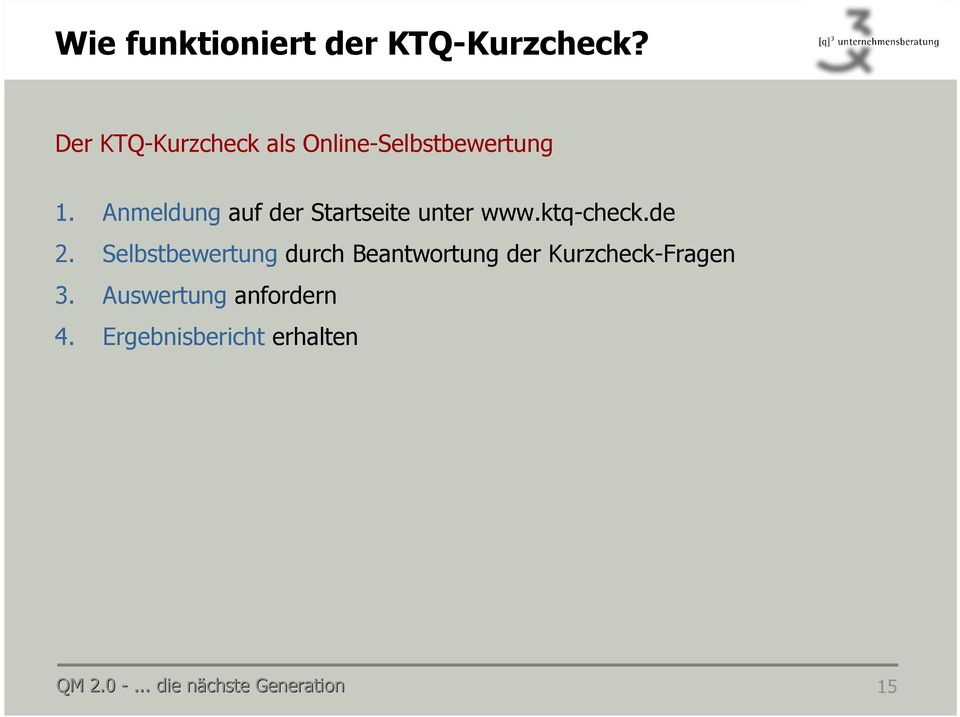 Anmeldung auf der Startseite unter www.ktq-check.de 2.