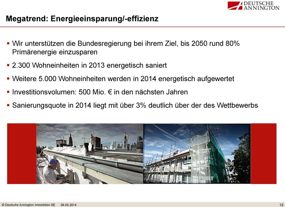 000 Wohneinheiten werden in 2014 energetisch aufgewertet Investitionsvolumen: 500 Mio.