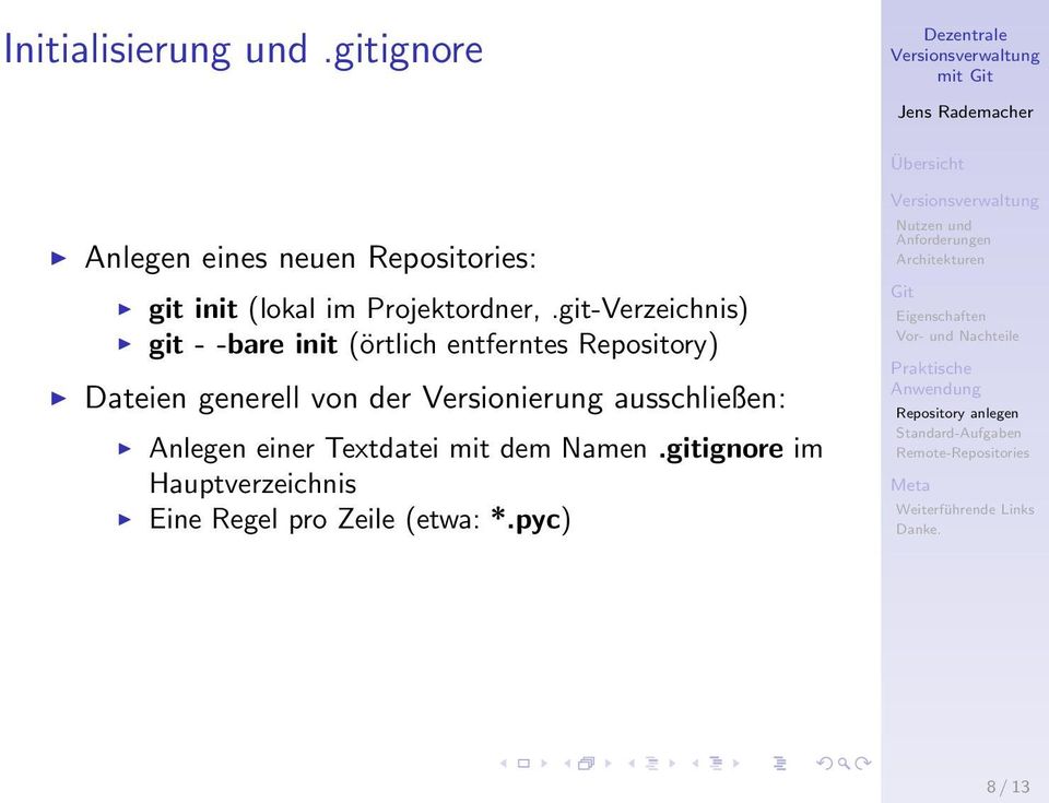 git-Verzeichnis) git - -bare init (örtlich entferntes Repository) Dateien generell