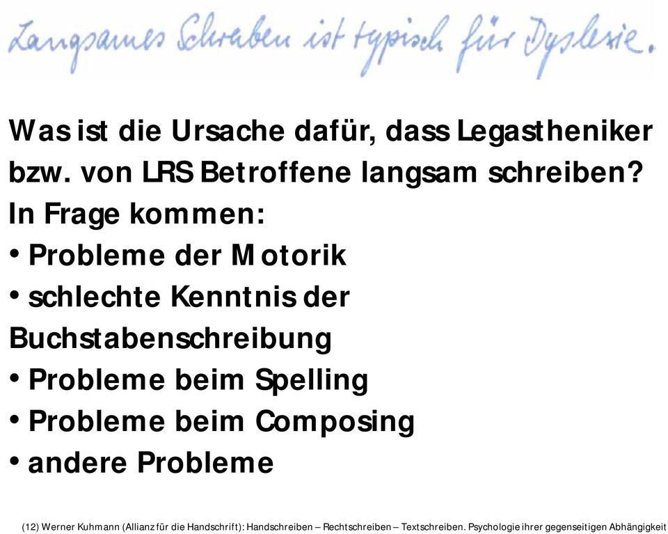 beim Spelling Probleme beim Composing andere Probleme (12) Werner Kuhmann (Allianz für die