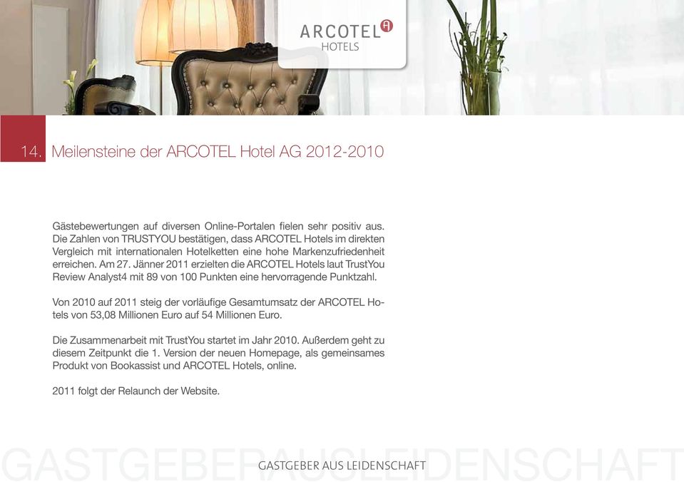 Jänner 2011 erzielten die Hotels laut TrustYou Review Analyst4 mit 89 von 100 Punkten eine hervorragende Punktzahl.