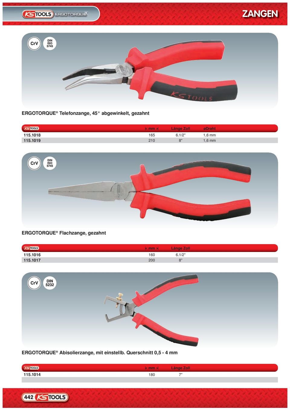 1019 210 8" 1,6 mm ERGOTORQUE Flachzange, gezahnt < mm > Länge Zoll