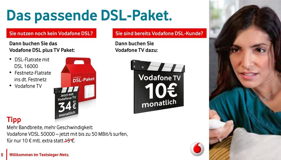 Dann buchen Sie Vodafone TV dazu: DSL-Flatrate mit DSL 16000 Festnetz-Flatrate ins dt.