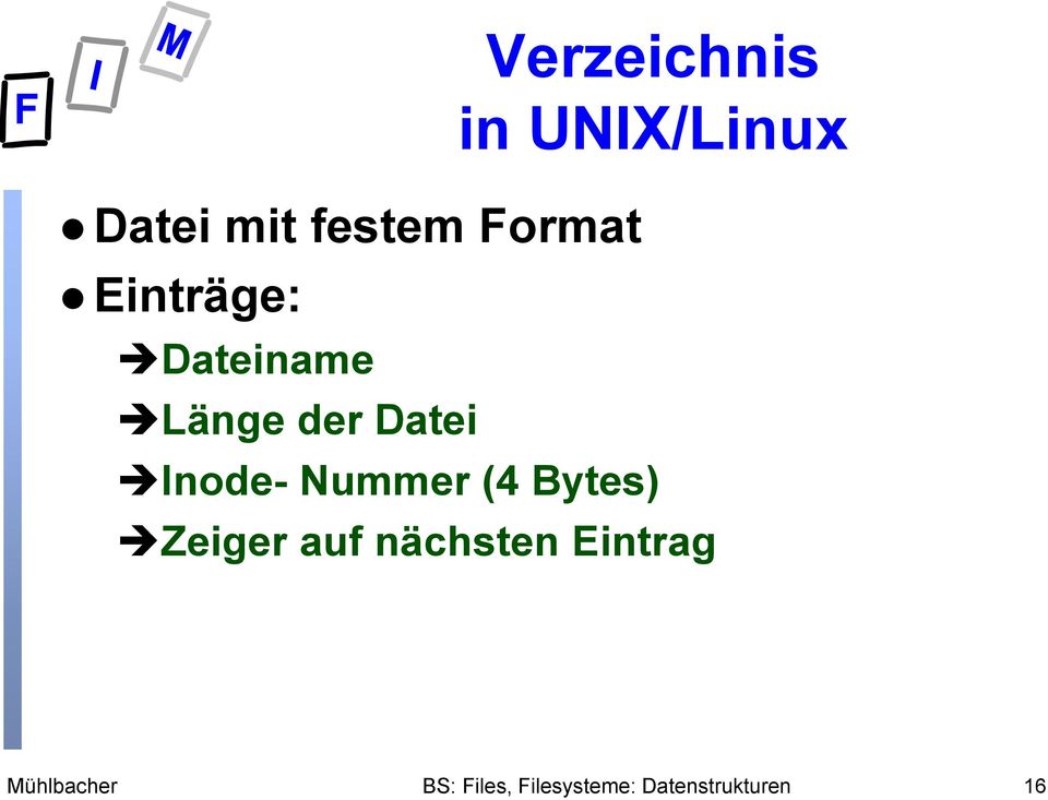 Dateiname Länge der Datei Inode-