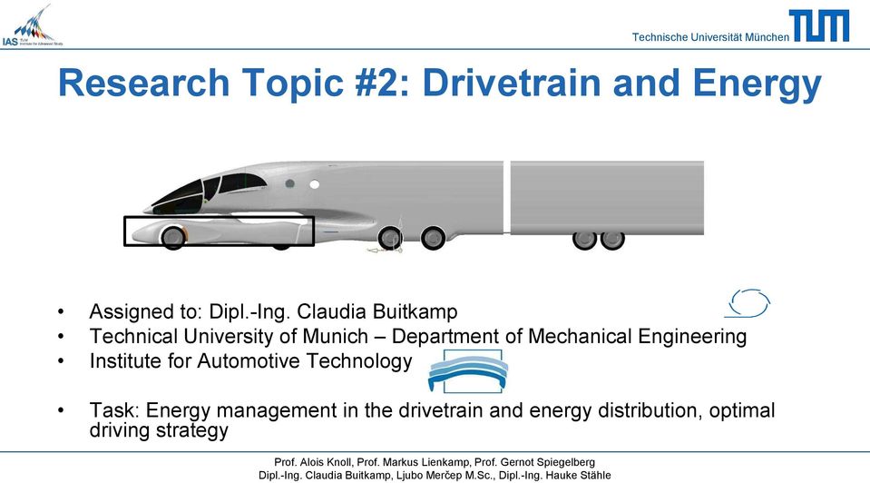 Technology Task: Energy management in the drivetrain and energy distribution, optimal driving strategy Prof.