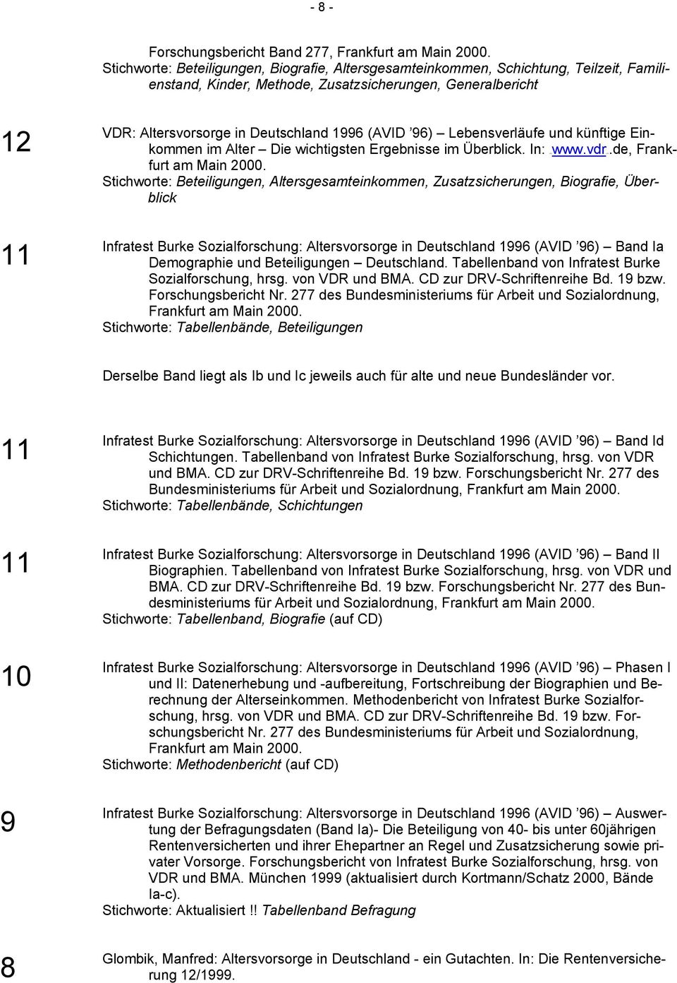 (AVID 96) Lebensverläufe und künftige Einkommen im Alter Die wichtigsten Ergebnisse im Überblick. In: HTUwww.vdrUTH.de, Frankfurt am Main 2000.