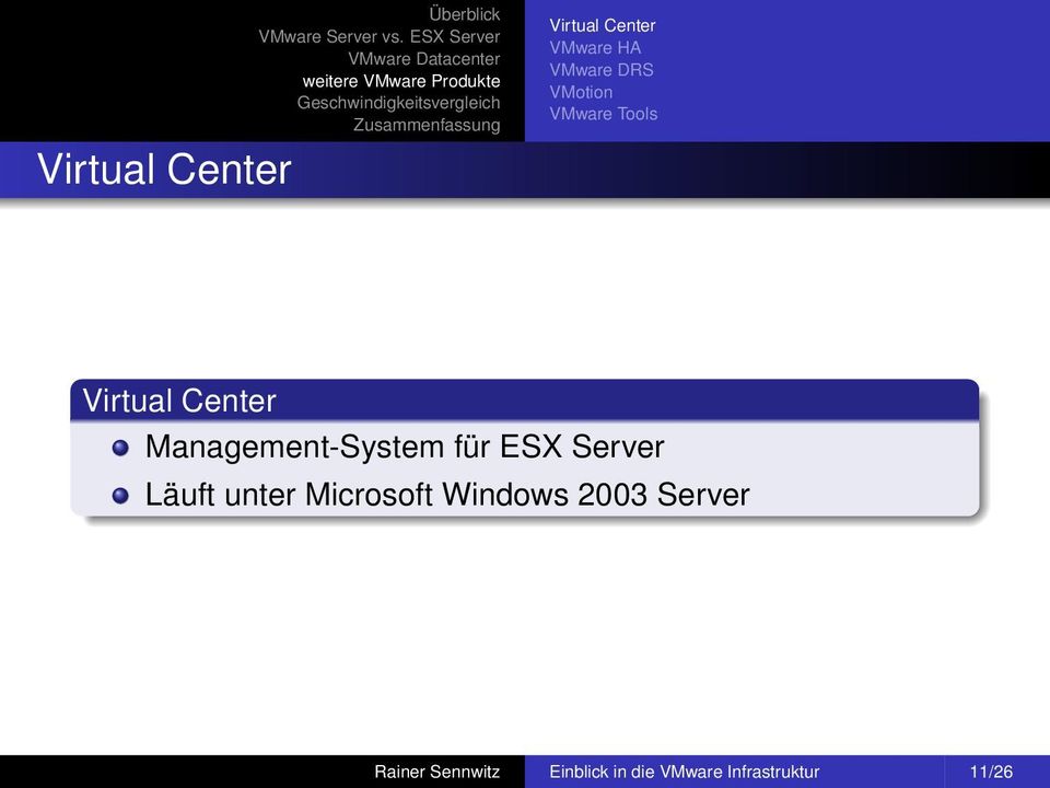 für ESX Server Läuft unter Microsoft Windows 2003