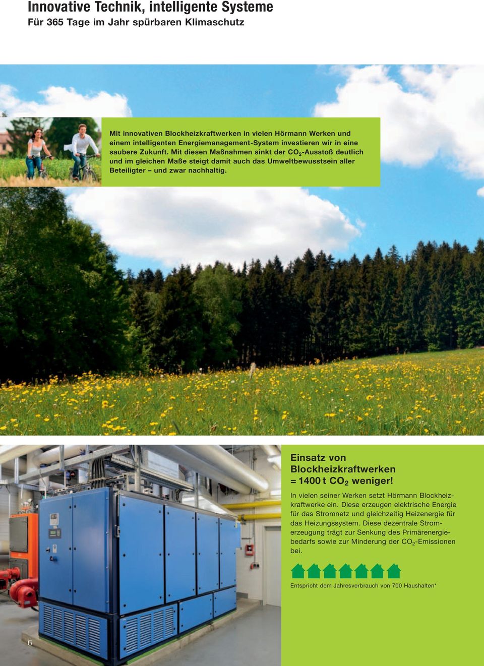 Einsatz von Blockheizkraftwerken = 1400 t CO 2 weniger! In vielen seiner Werken setzt Hörmann Blockheizkraftwerke ein.