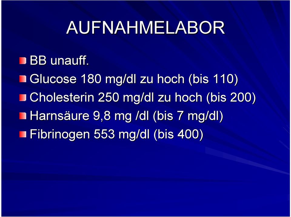 Cholesterin 250 mg/dl zu hoch (bis 200)