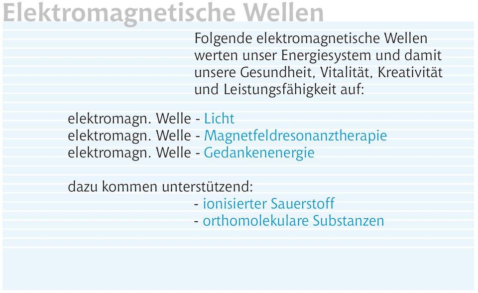 elektromagn. Welle - Licht elektromagn. Welle - Magnetfeldresonanztherapie elektromagn.