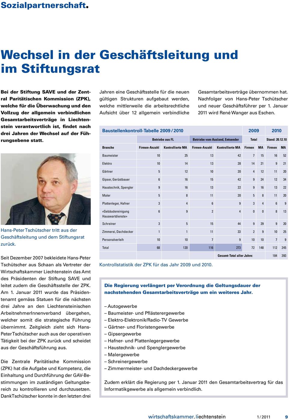 Gesamtarbeitsverträge in Liechtenstein verantwortlich ist, findet nach drei Jahren der Wechsel auf der Führungsebene statt.