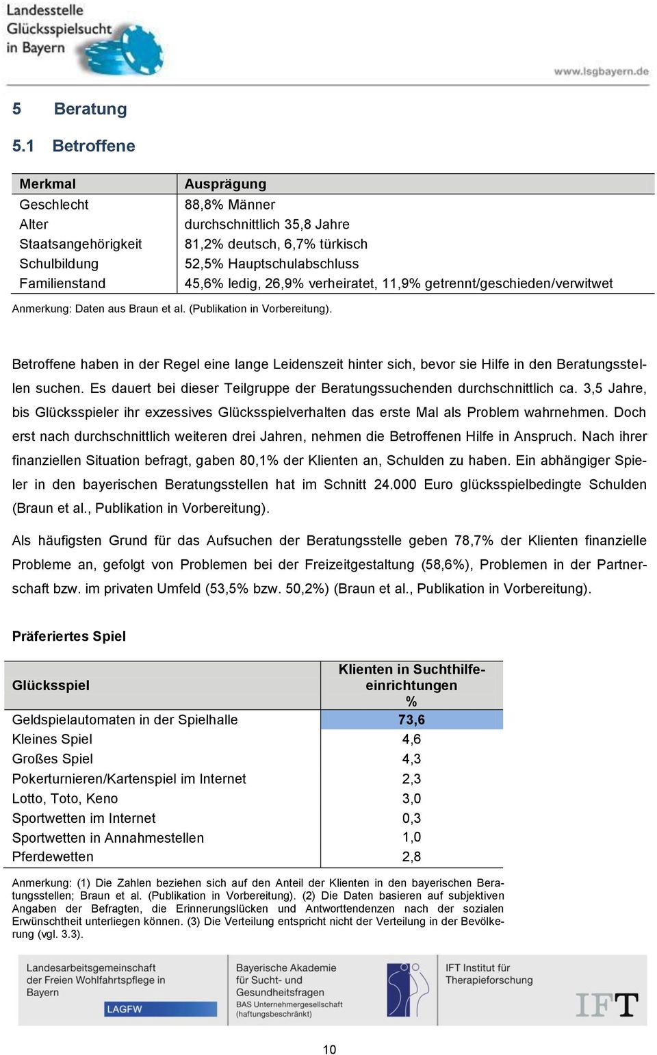 ledig, 26,9% verheiratet, 11,9% getrennt/geschieden/verwitwet Anmerkung: Daten aus Braun et al. (Publikation in Vorbereitung).