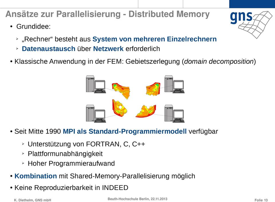 Seit Mitte 1990 MPI als Standard-Programmiermodell verfügbar Unterstützung von FORTRAN, C, C++ Plattformunabhängigkeit
