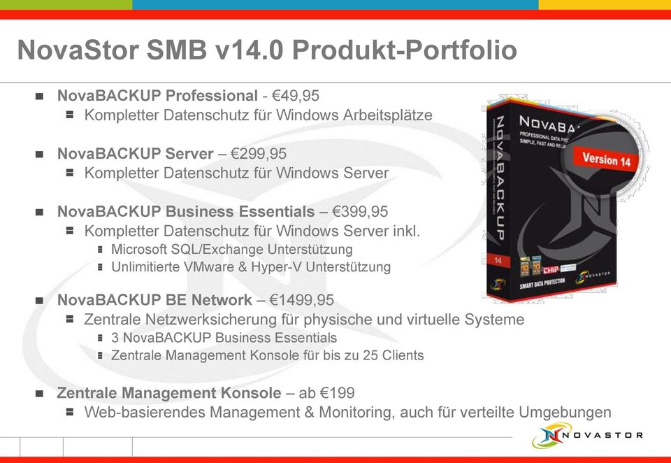 Windows Server NovaBACKUP Business Essentials 399,95 Kompletter Datenschutz für Windows Server inkl.