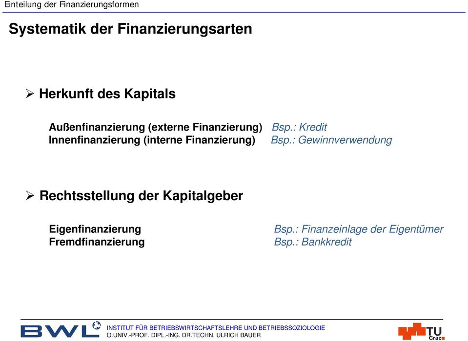 : Kredit Innenfinanzierung (interne Finanzierung) Bsp.