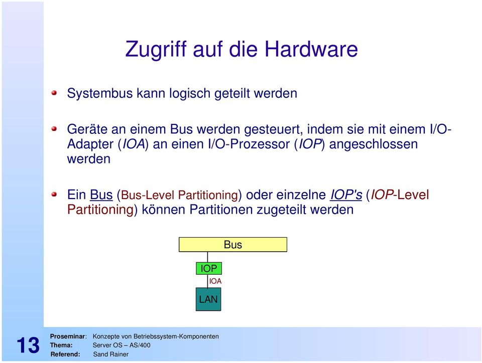werden Ein Bus (Bus-Level Partitioning) oder einzelne IOP's (IOP-Level Partitioning) können
