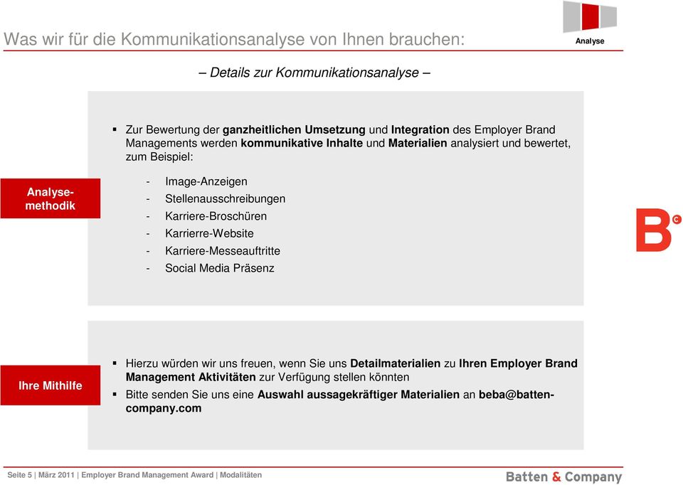 Karriere-Broschüren - Karrierre-Website - Karriere-Messeauftritte - Social Media Präsenz Ihre Mithilfe Hierzu würden wir uns freuen, wenn Sie uns Detailmaterialien zu Ihren Employer Brand