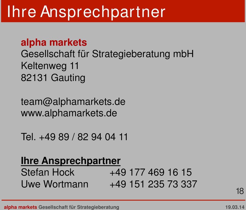 team@alphamarkets.de www.alphamarkets.de Tel.