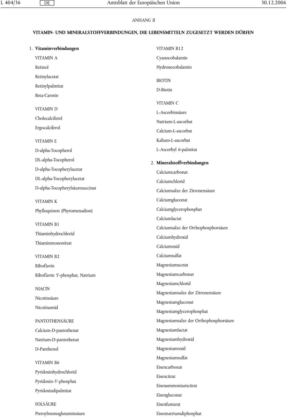 DL-alpha-Tocopherylacetat D-alpha-Tocopherylsäuresuccinat VITAMIN K Phylloquinon (Phytomenadion) VITAMIN B1 Thiaminhydrochlorid Thiaminmononitrat VITAMIN B2 Riboflavin Riboflavin 5'-phosphat, Natrium