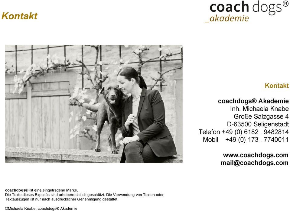 7740011 www.coachdogs.com mail@coachdogs.com coachdogs ist eine eingetragene Marke.