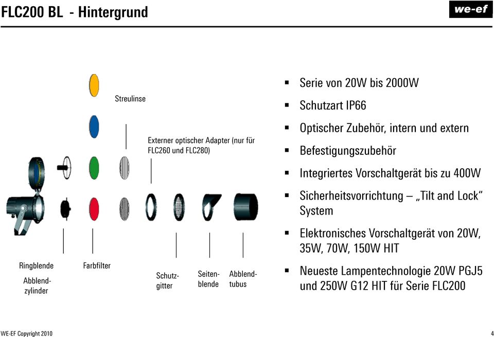 Sicherheitsvorrichtung Tilt and Lock System Elektronisches Vorschaltgerät von 20W, 35W, 70W, 150W HIT Ringblende Farbfilter