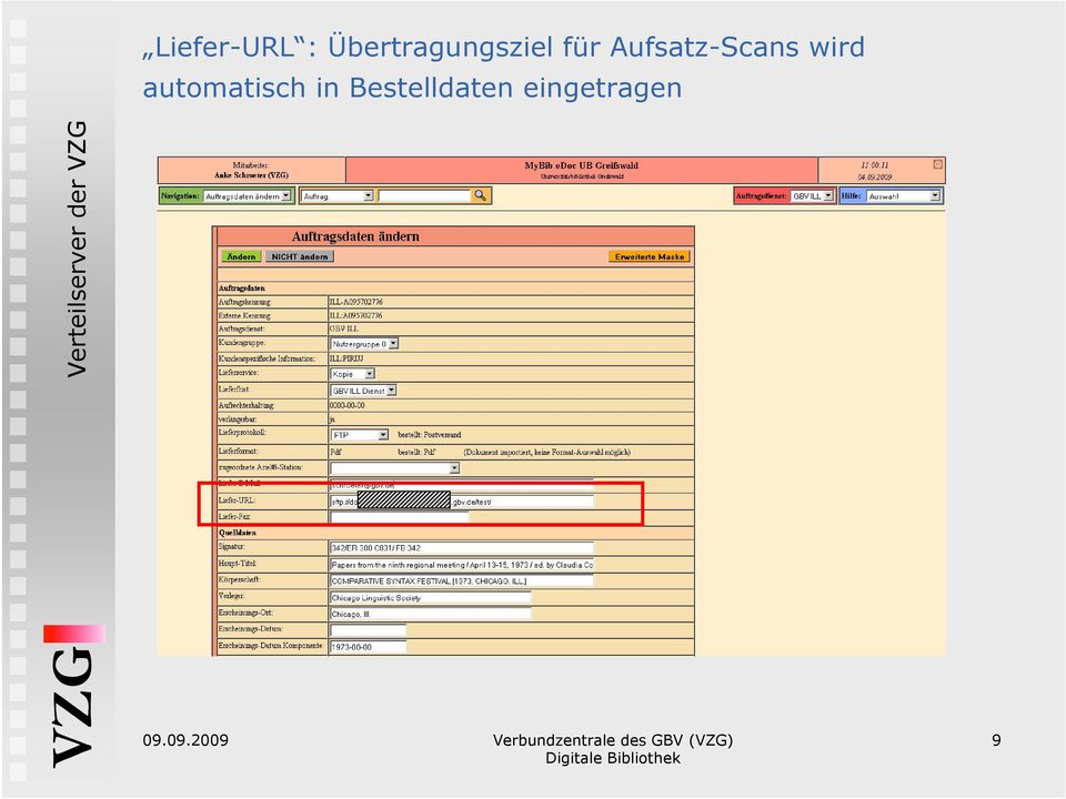 automatisch in Bestelldaten