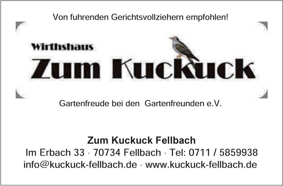 Zum Kuckuck Fellbach Im Erbach 33 70734 Fellbach