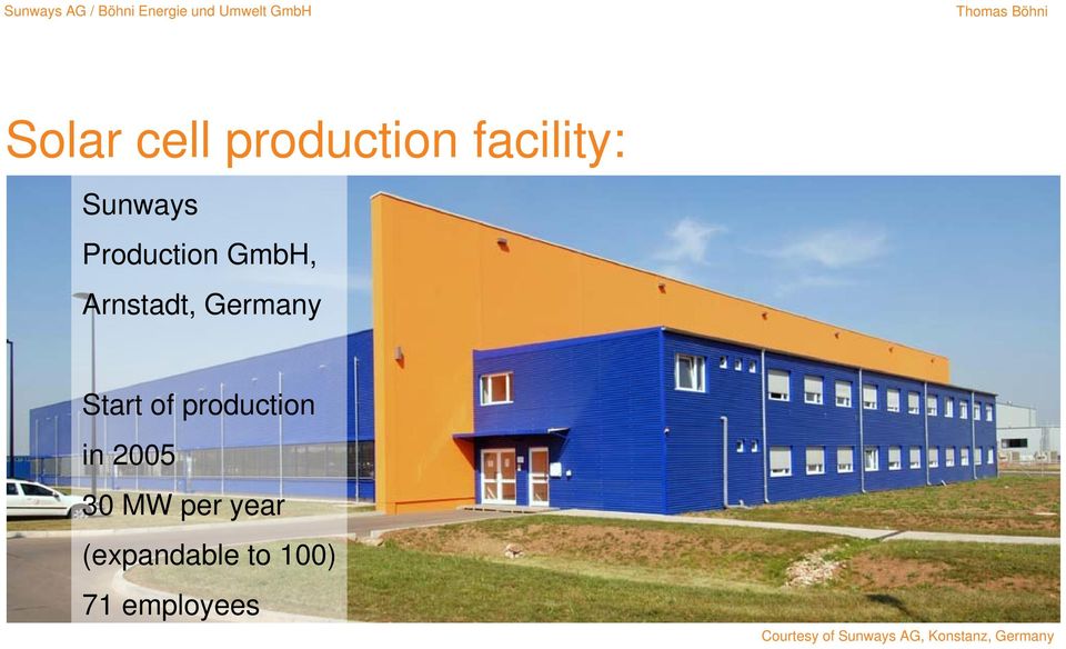 production in 2005 30 MW per year (expandable