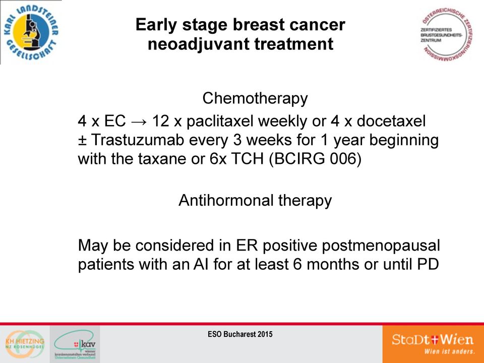 beginning with the taxane or 6x TCH (BCIRG 006) Antihormonal therapy May be
